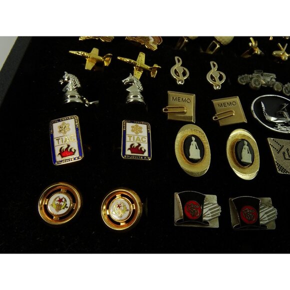 Huge Lot of Cufflinks 35 Pairs Vintage and Designer Cuff Links w Tray - Picture 4 of 7